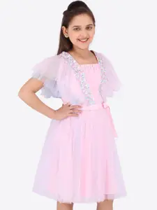 CUTECUMBER Girls Pink Solid Fit and Flare Dress