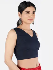 Llajja Women Navy Blue Solid Sustainable Saree Blouse