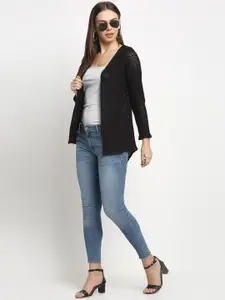 Rute Women Black Self Design Open Front Shrug