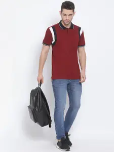 Club York Men Maroon Colourblocked Polo Collar T-shirt