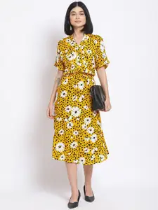 Oxolloxo Women Yellow Printed Blouson Dress