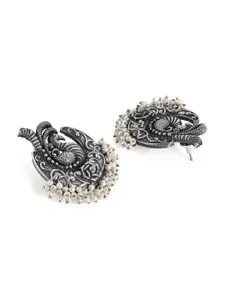 Rubans Silver-Plated Handcrafted Oxidised Peacock Shaped Chandbalis