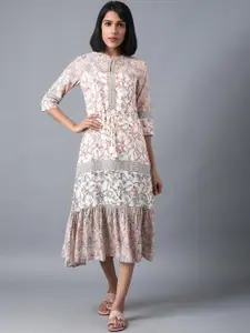 W Beige Floral Printed A-Line Dress