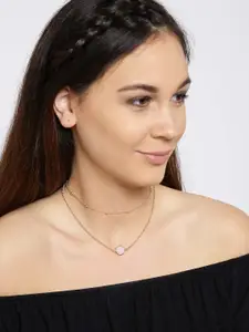 OOMPH Set of 2 Rose Gold-Toned Crystals Studded Layered Necklaces