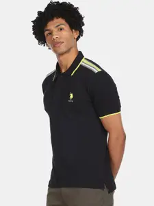 U.S. Polo Assn. Men Black Solid Polo Collar T-shirt