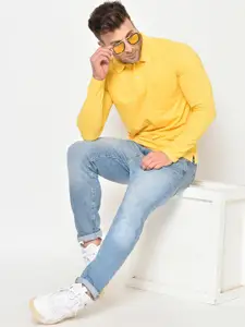 CHKOKKO Men Yellow Solid Polo Collar T-shirt