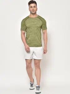 CHKOKKO Men Olive Green Solid Round Neck Sports T-shirt
