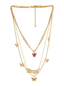 Shining Diva Fashion Gold-Toned  Purple Metal Gold-Plated Layered Necklace