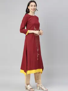 Neerus Women Maroon Printed Cotton Kurta