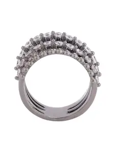 Studio Voylla Rhodium-Plated Black & White CZ-Studded Finger Ring