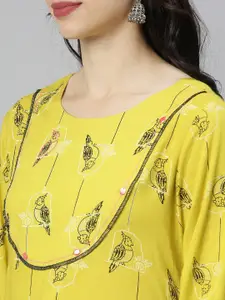 Neerus Women Yellow Quirky Printed Kurta