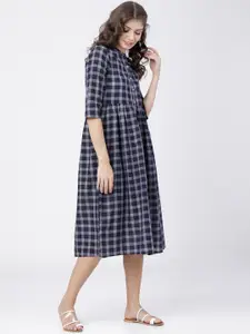 Vishudh Women Navy Blue Checked Shirt Dress