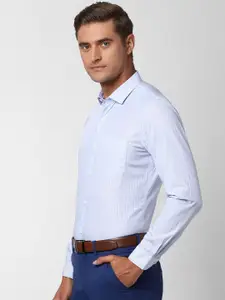Peter England Elite Men Blue & White Regular Fit Striped Cotton Formal Shirt