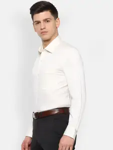 Louis Philippe Men Cream-Coloured Regular Fit Self Design Casual Shirt