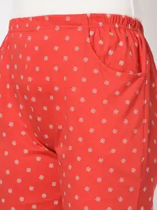 Espresso Women Pack Of 2 Navy Blue & Orange Printed Cotton Lounge Pants