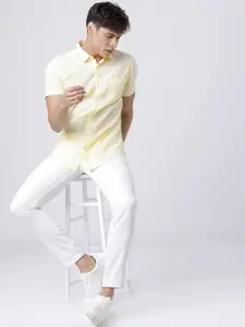 HIGHLANDER Men Yellow Slim Fit Striped Casual Shirt