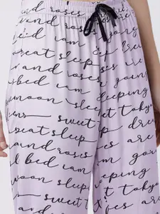 Tokyo Talkies Women Violet & Black Typography Printed Lounge Pants