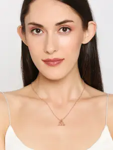 Mahi Rose Gold-Plated Knot Triquetra Trinity Triangle Pendant With Chain