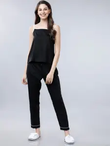 Tokyo Talkies Women Black Solid Night Suit