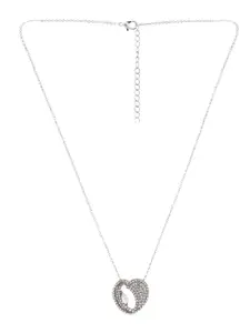 ANIKAS CREATION Silver-Plated & White AD-Studded Pendant With Chain