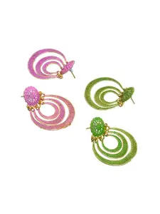 Crunchy Fashion Set Of 2 Pink & Green Crescent Shaped Chandbalis