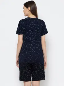 MACK JONNEY Women Navy Blue & Sea Green Printed Night Suit