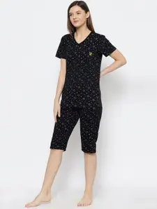 MACK JONNEY Women Black & White Printed Night suit