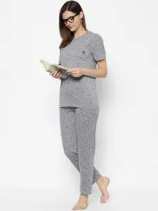 MACK JONNEY Women Grey & Black Printed Night suit