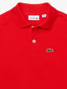Lacoste Boys Red Solid Polo Collar T-shirt