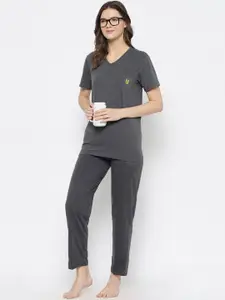 MACK JONNEY Women Grey & Yellow Solid Night suit