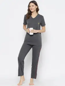 MACK JONNEY Women Grey Solid Cotton Night Suit ANT_V_D1_02