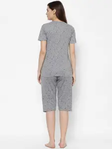 MACK JONNEY Women Grey & Black Printed Night Suit