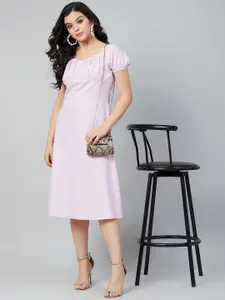 Athena Women Lavender Solid A-Line Dress
