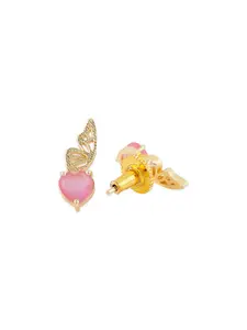 Voylla Peach-Coloured Gold-Plated Stone Studded Butterfly Shaped Drop Earrings
