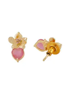 Voylla Pink Gold-Plated Floral Stone Studs