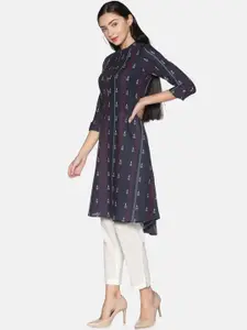 Saffron Threads Women Navy Blue Geometric Printed Kurta