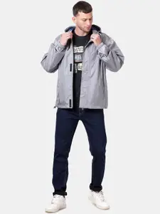 t-base Men Grey Solid Waterproof Rain Jacket