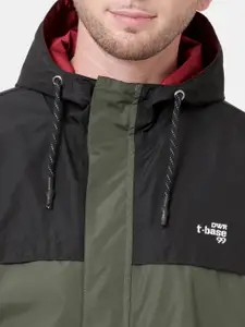 t-base Men Olive Green & Red Waterproof Reversible Rain Jacket