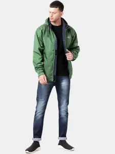 t-base Men Blue & Green Solid Waterproof Reversible Rain Jacket