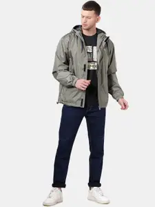 t-base Men Olive Green Solid Waterproof Rain Jacket