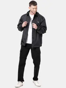t-base Men Black Solid Waterproof Rain Jacket