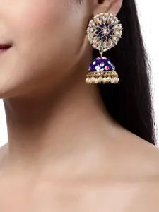 Shining Diva Blue & Gold-Toned Dome Shaped Jhumkas
