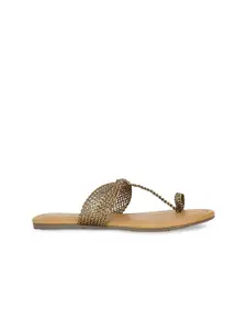 Inc 5 Women Gold-Toned Woven Design One Toe Flats