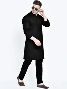 Hangup Men Black Solid Kurta