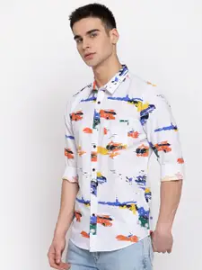Pepe Jeans Men White Pure Cotton Regular Fit Printed Casual Shirt