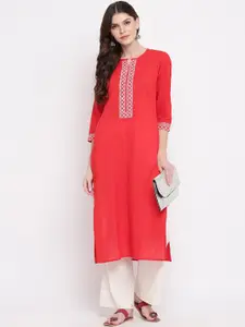 Vbuyz Women Red Ethnic Motifs Cotton Yoke Design Kurta