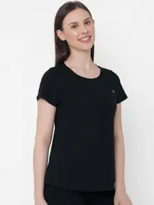 Soie Women Black Solid Lounge T-shirt