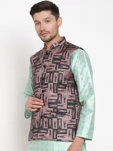 KLOTTHE Men Brown Woven Design Wool Blend Nehru Jacket