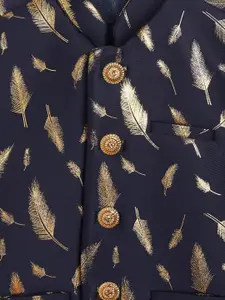 VASTRAMAY Boys Navy Blue & Gold-Toned Printed Nehru Jacket