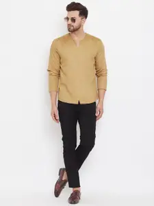 even Men Beige Solid Dobby Straight Kurta